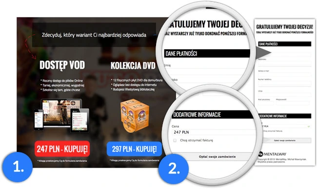 Formularz zamówienia Autopłatności z wyborem Dostęp VOD lub Kolekcja DVD w sklepie Mentalway