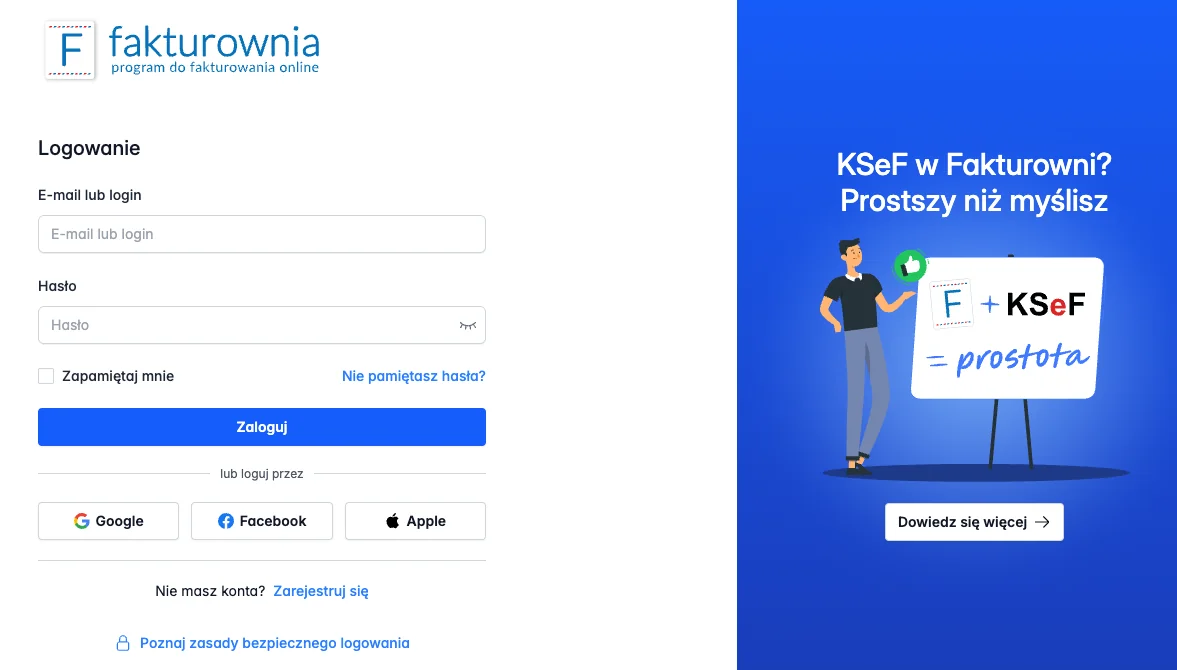 Formularz logowania do systemu Fakturownia.