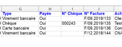 Export Paiement Excel Chèque Facturation
