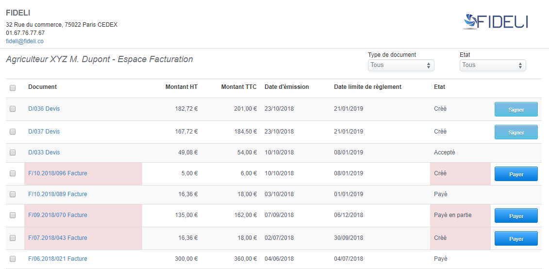 Facturation Facture Devis Commande Signature en Ligne Accès Client