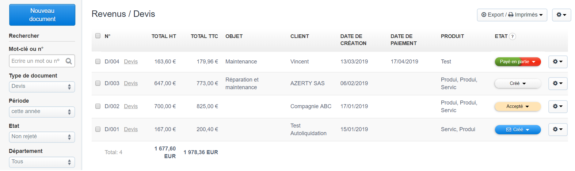 Facturation Devis Rejeté Accepté Travaux