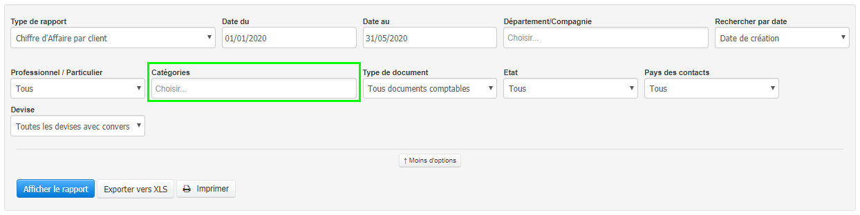 Facturation Rapport Suivi Classification par Catégorie VosFactures