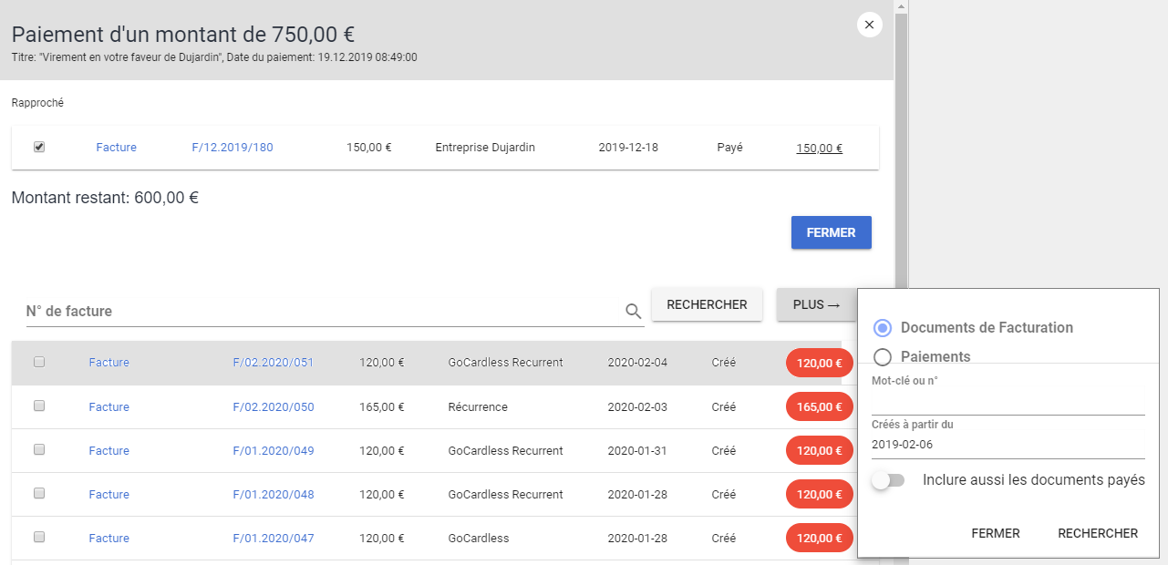 Rapprochement bancaire paiement facturation logiciel VosFactures