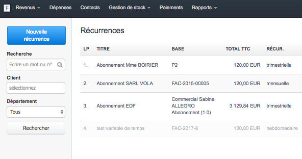 Facturation Facture Proforma Récurrence Recherche Cycle Abonnement