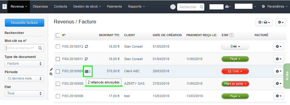 Facturation Facture Acompte Impayé Retard Paiement Relance