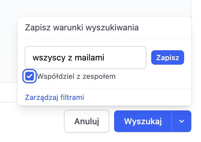 Zapis warunków wyszukiwania jako segment