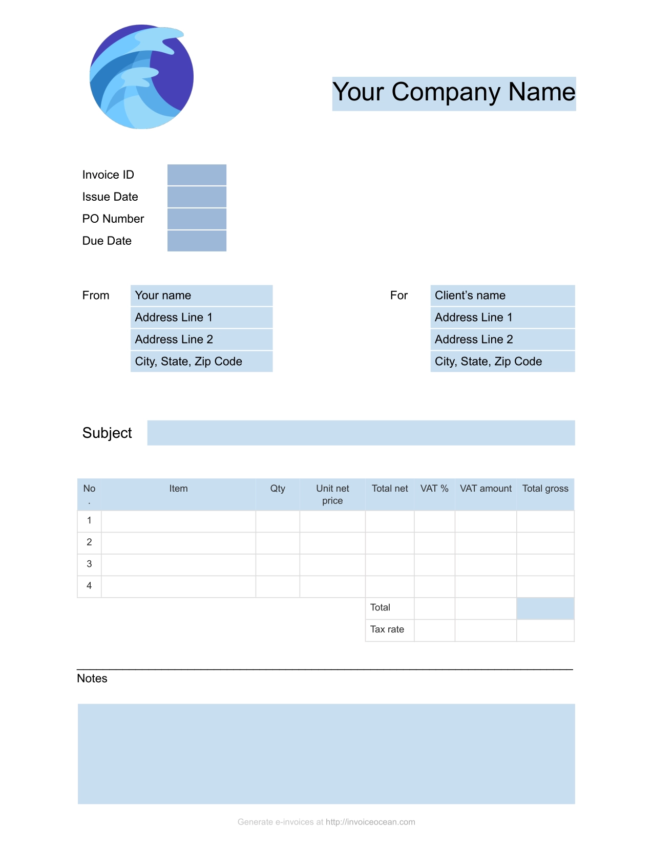 invoice template screen