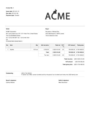 invoice template screen