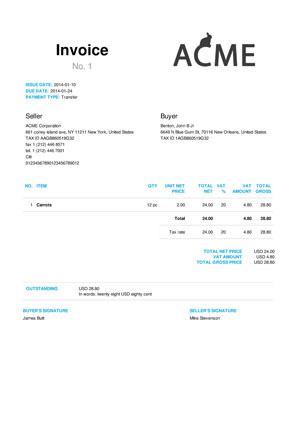 invoice template screen