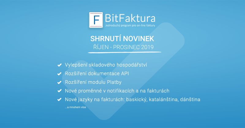 Shrnutí novinek za říjen-prosinec 2019