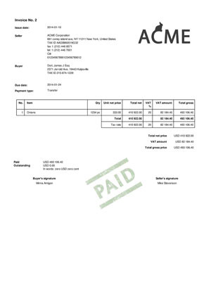 invoice template screen
