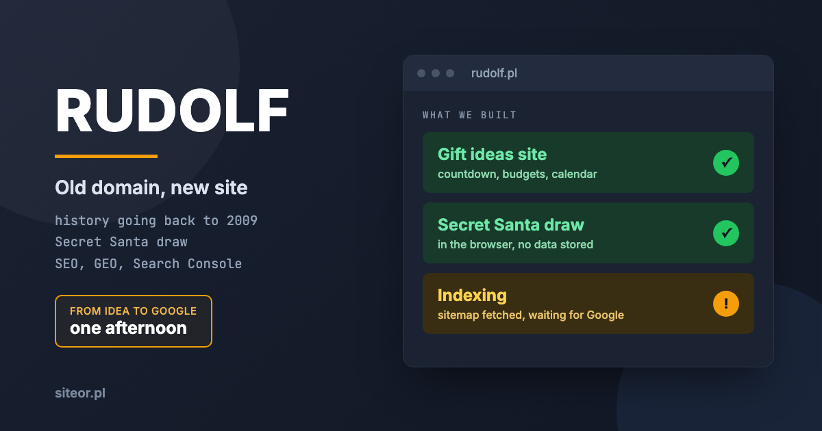 An old domain, a new site in one afternoon: how we brought rudolf.pl back before Christmas