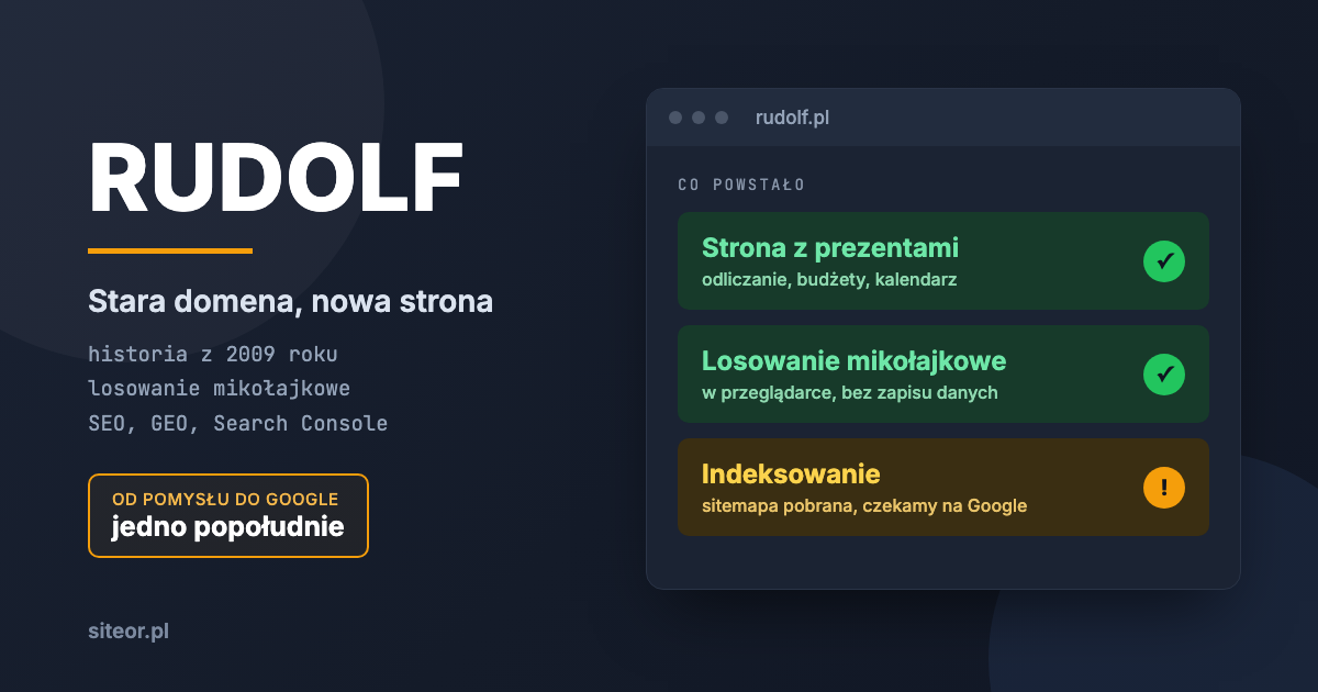 Stara domena, nowa strona w jedno popołudnie: jak wskrzesiliśmy rudolf.pl przed świętami