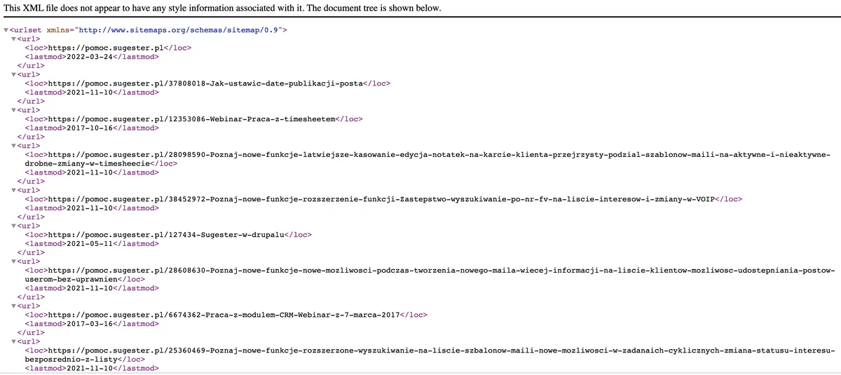 Sitemap bazy wiedzy dla wersji angielskiej