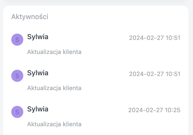 Aktywności na kliencie
