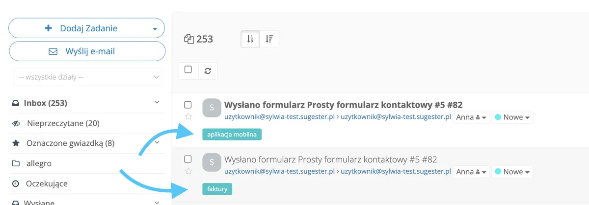 etykiety tagów maili
