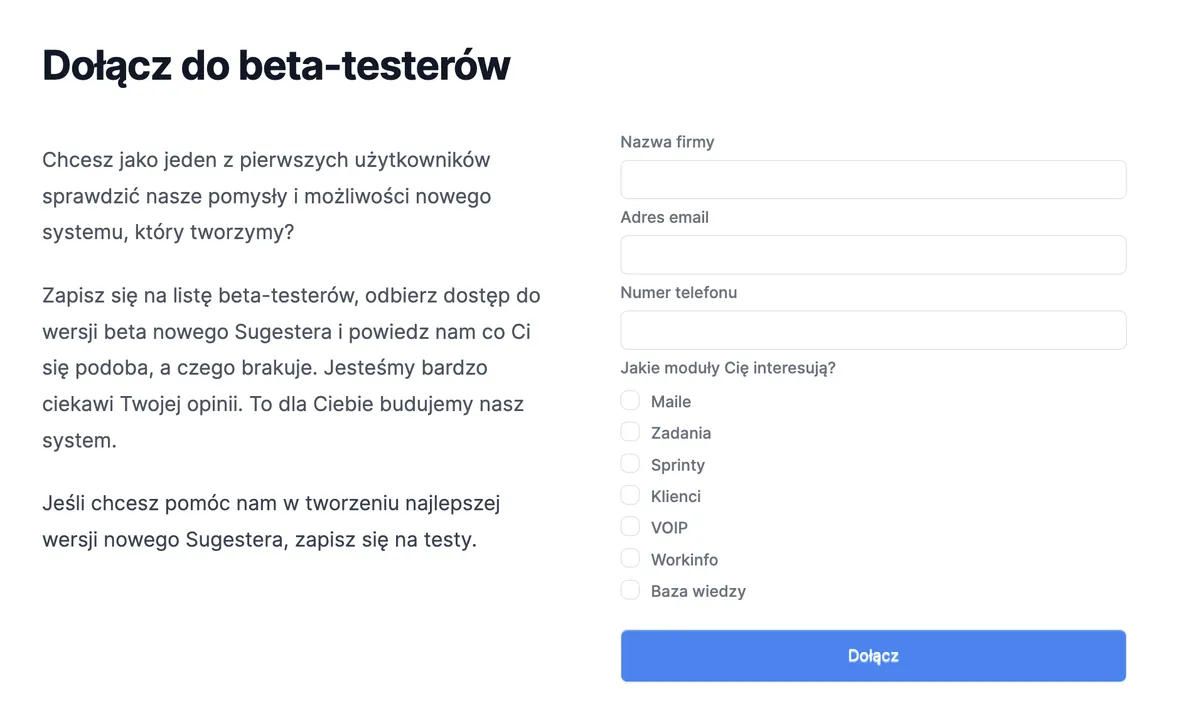 Formularz do zapisu na testy