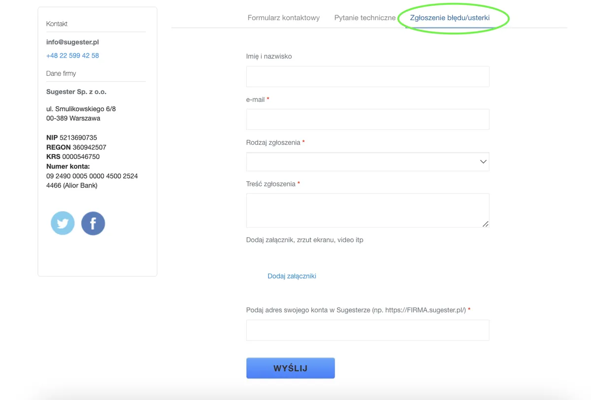 Formularz do zgłaszania błędu