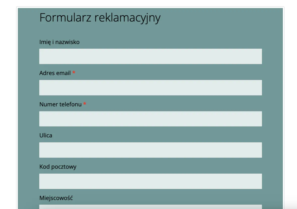 Formularz reklamacyjny
