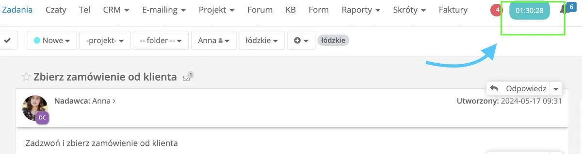 Licznik czasu w zadaniu