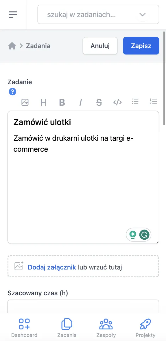 wersja mobilna - inbox