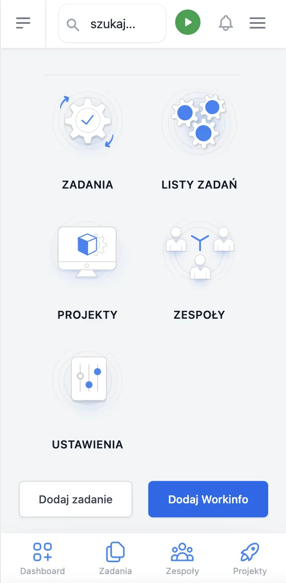 Wersja mobilna - widok listy zadań