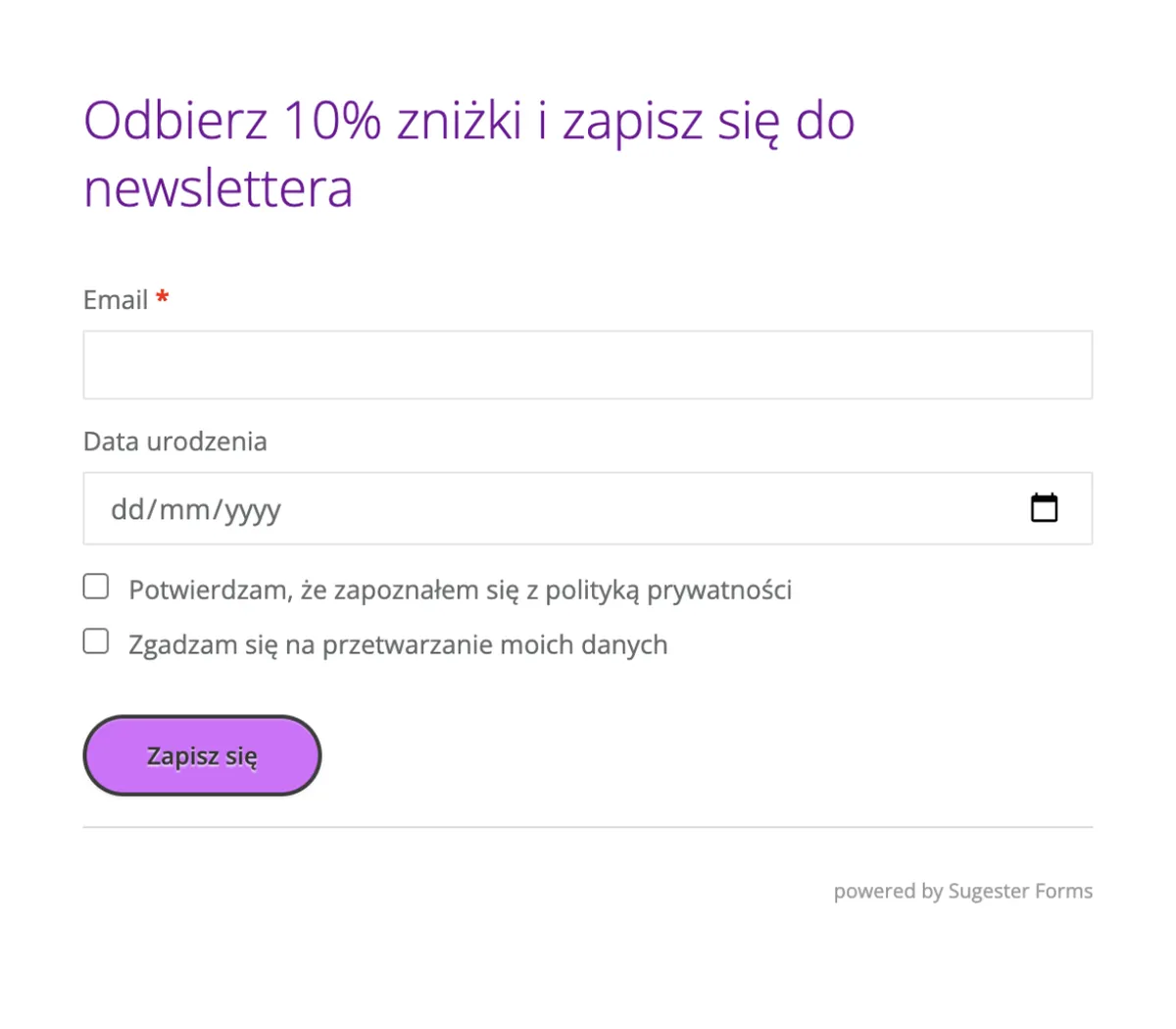 formularz do newslettera