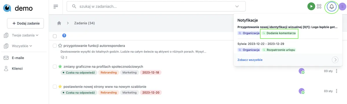 notyfikacje -komentarze