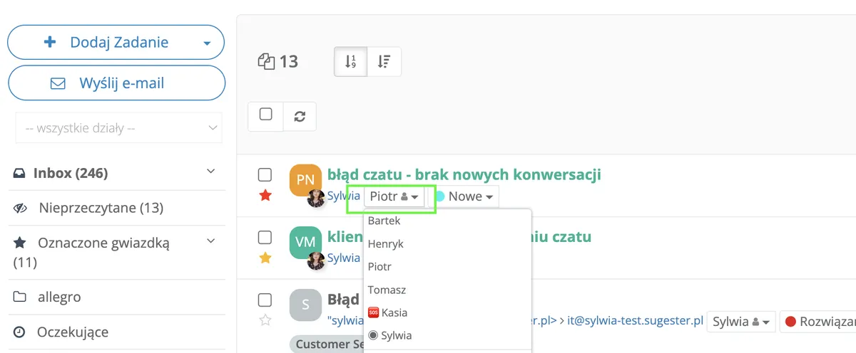 Zgłoszenia zamkniete w portalu klienta