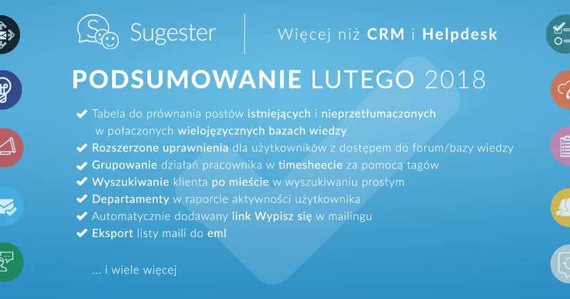 Tabela dostępności postów w różnych wersjach językowych, tagi w timeshhecie, eksport większej liczby rekordów do eml i wiele innych czyli podsumowanie lutego 2018 w Sugesterze
