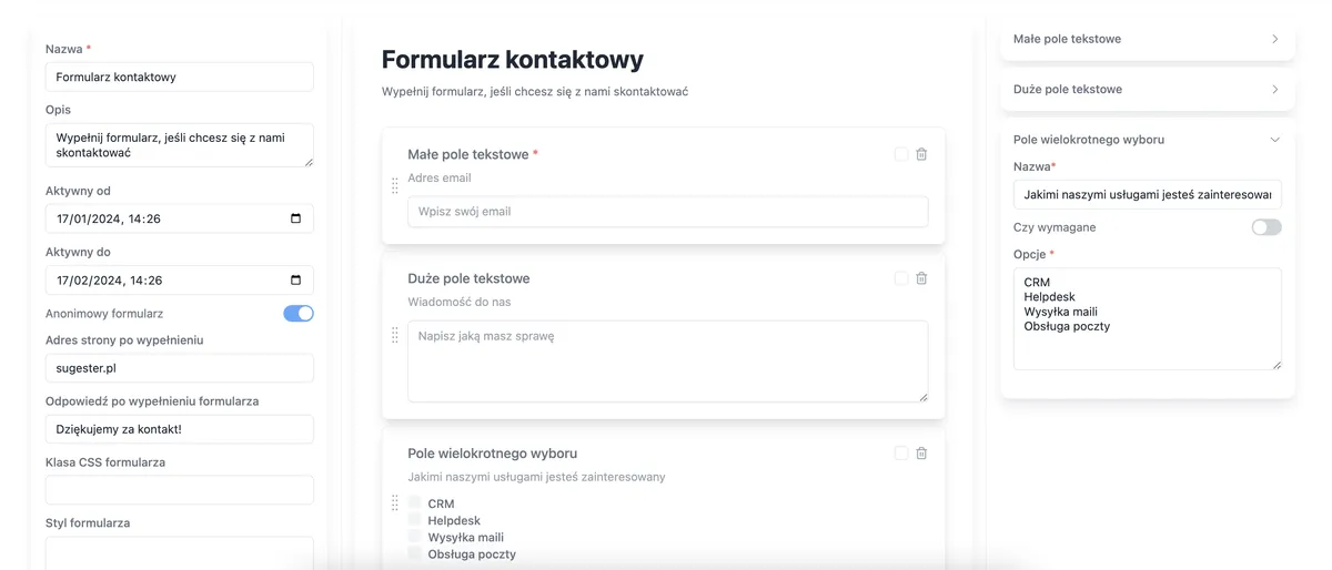 Pola dodawane w formularzu