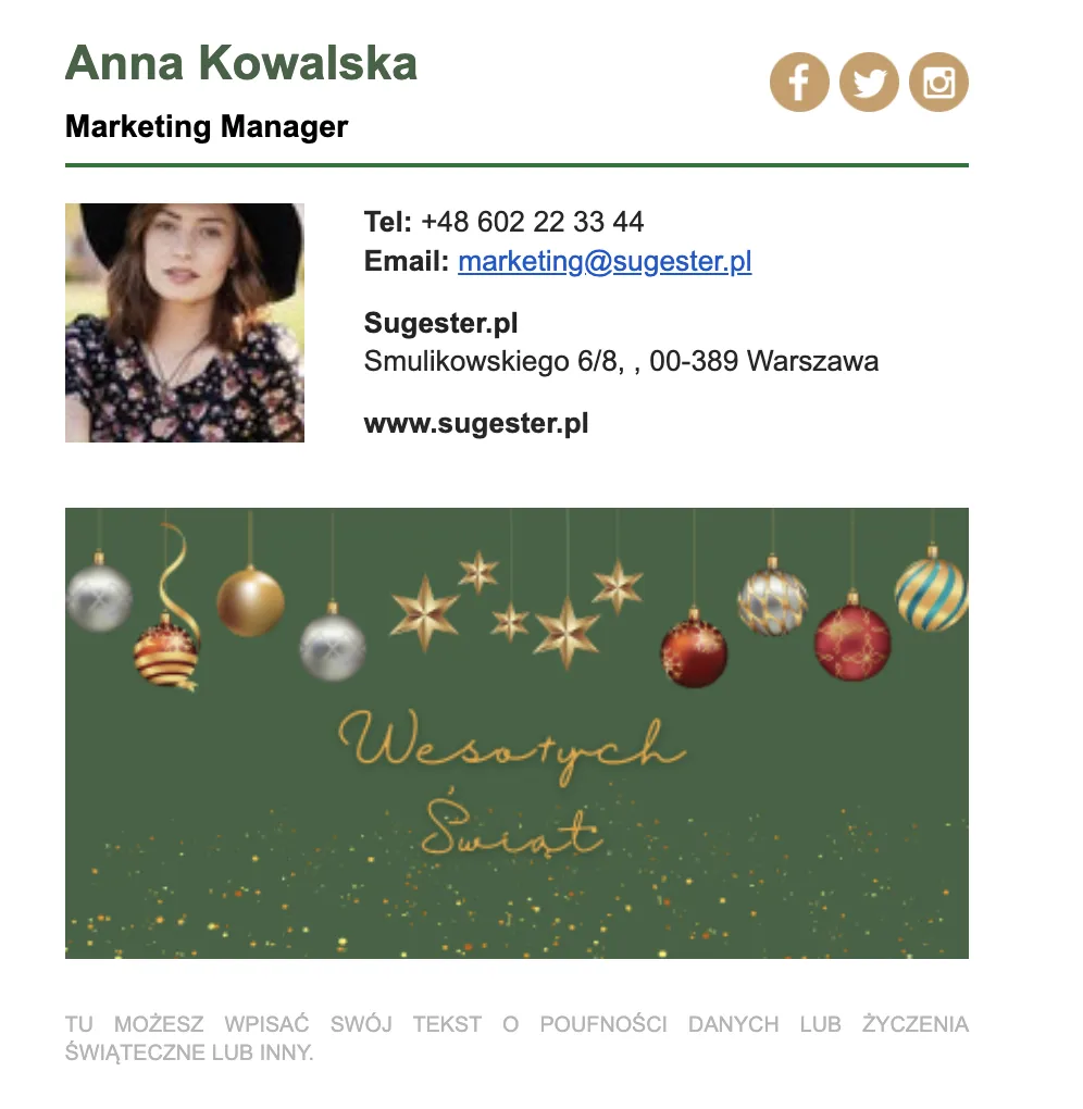 Przykład stopki świątecznej - santa