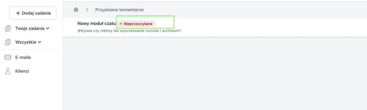 Przypisane komentarze nieprzeczytane
