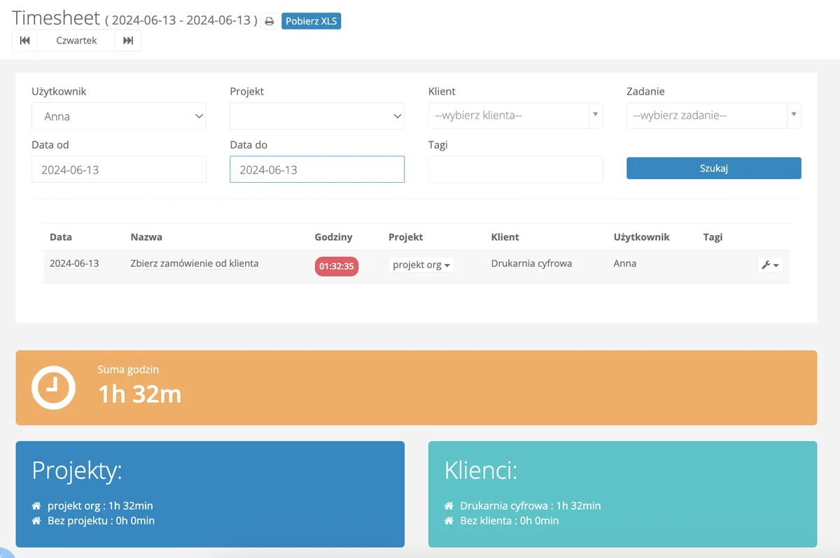 Raport timesheet
