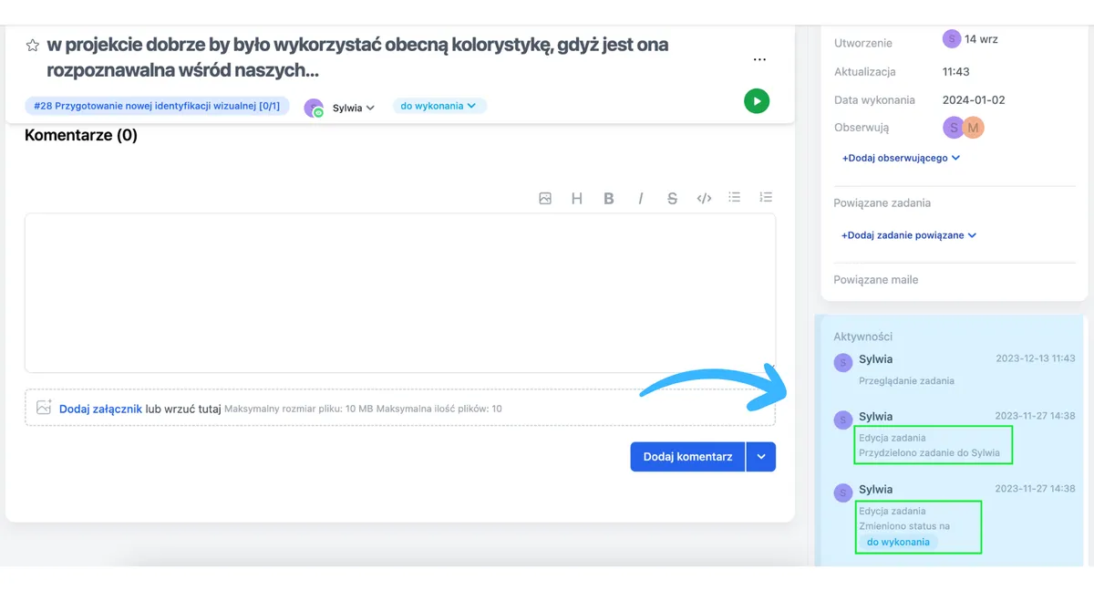 Aktywności do zadań w nowym Sugesterze