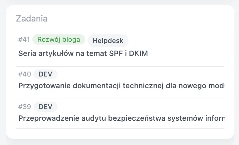 Sekcja zadań na karcie klienta