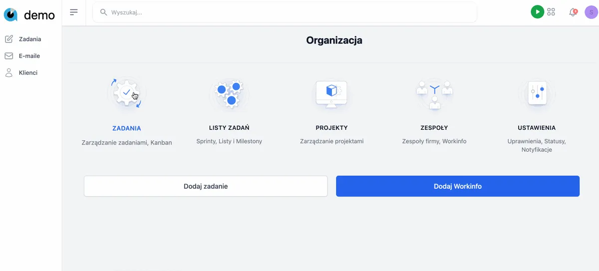 Tabela zadań nowy sugester