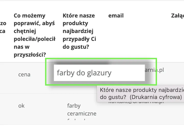 treść odpowiedzi w wynikach