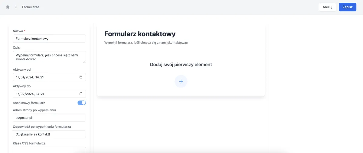 Tworzenie nowego formularza