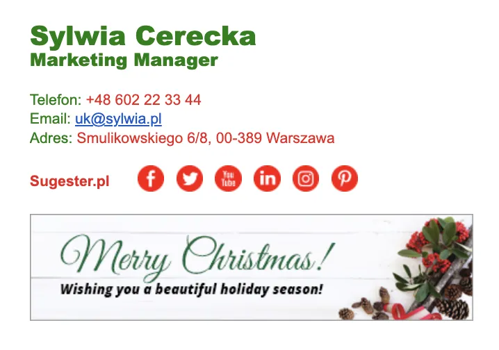 Przykład stopki świątecznej - granat