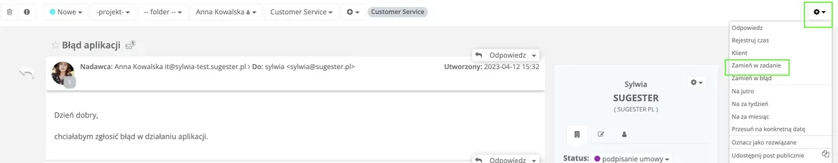 Zamień mail w zadanie