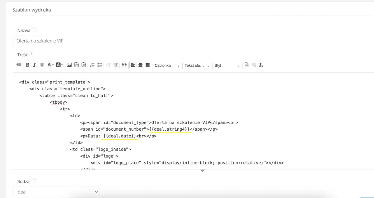 zmienne w szablonie html