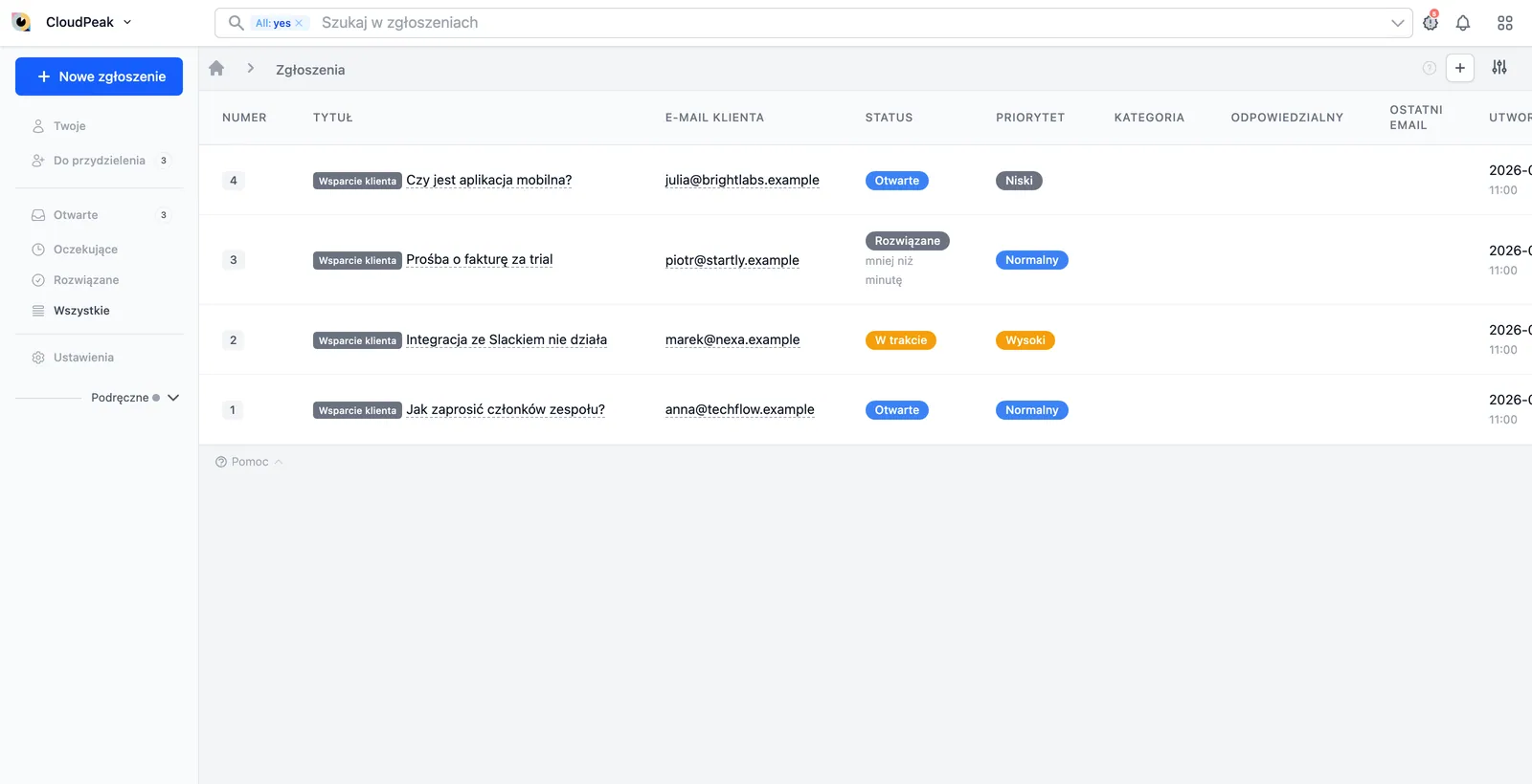 Sugester - helpdesk ticket list