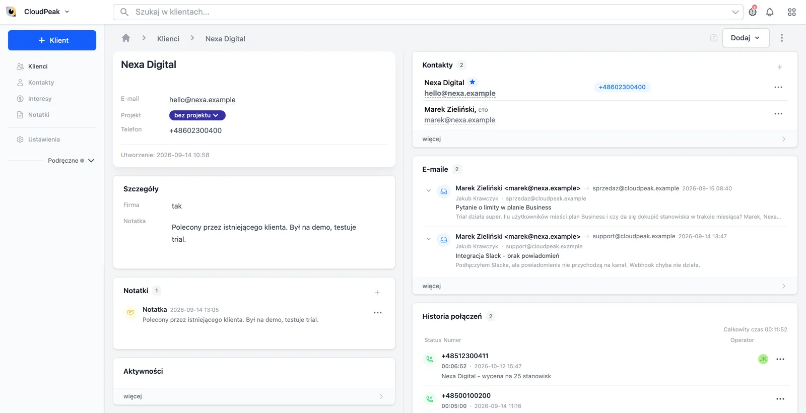 Sugester - client record in the CRM