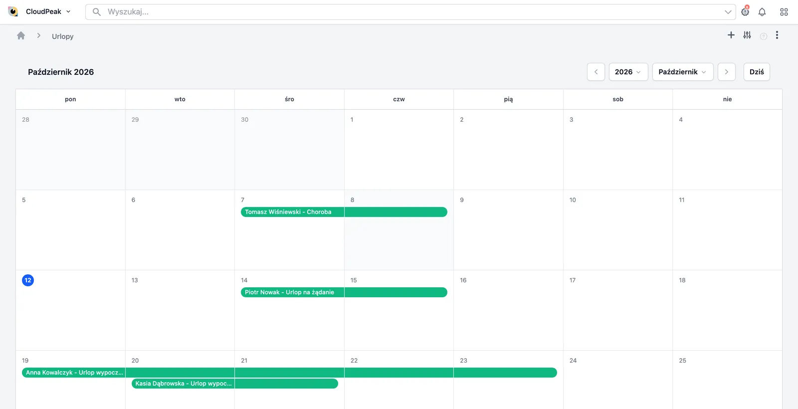 Sugester - team leave calendar