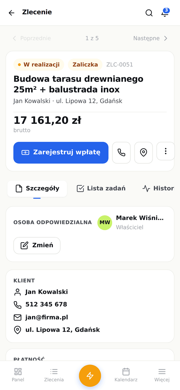 Szczegóły zlecenia InTool